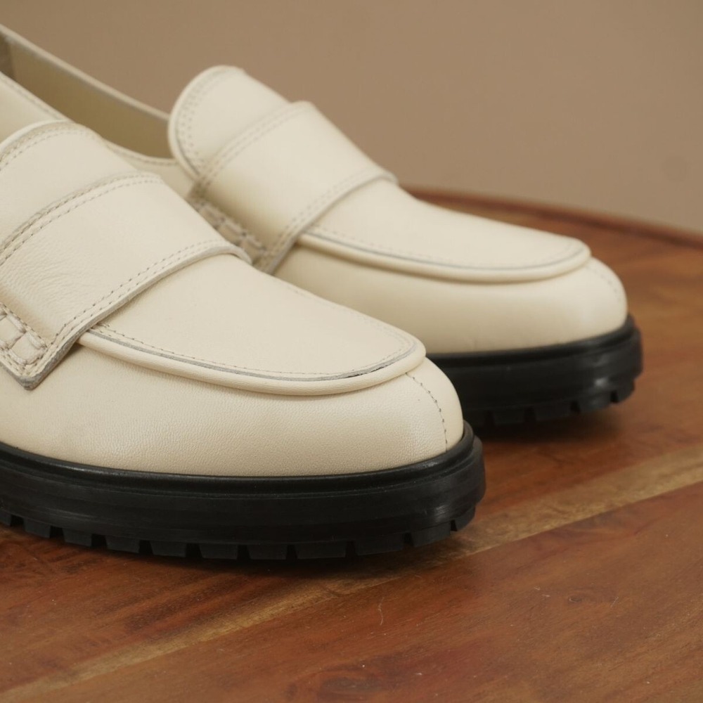 Aeyde Womens Ruth Penny Loafers Lug Sole cream White Leather Size 39 EU / 8 US - Picture 2 of 9